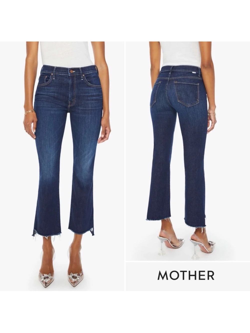MOTHER insider step crop gray jeans size 27 Raw-Hem Dark Indigo Flare Jeans